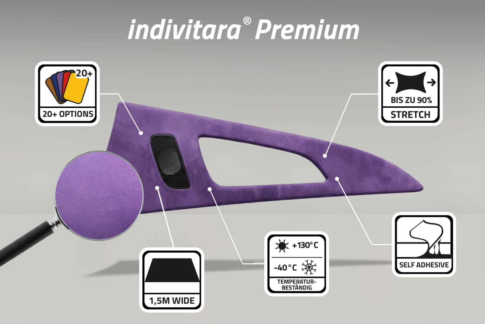 indivitara® Premium - selbstklebender Mikrofaserstoff Premium - Meterware - verschiedene Farben